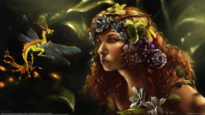 Flora and the Dragonfly fond d'cran