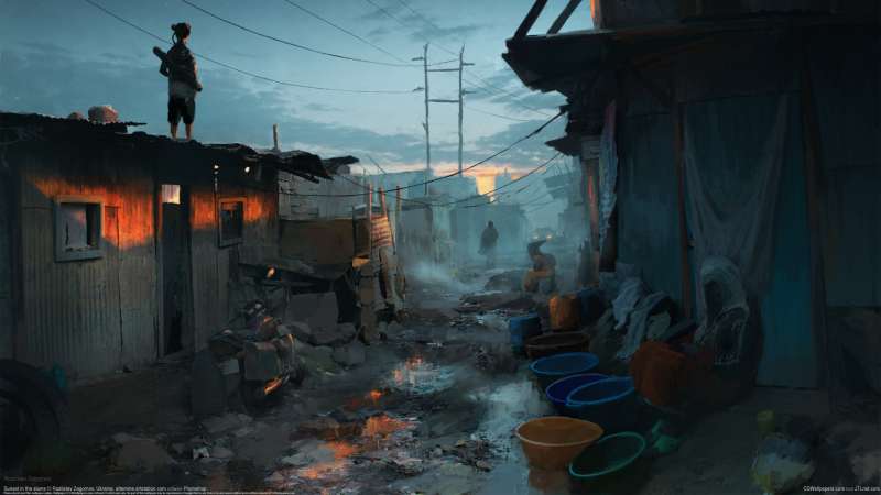 Sunset in the slums fond d'cran