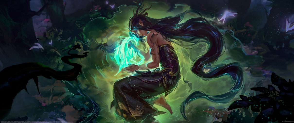Dragon and Girls - The sleeping guardian of the forest ultralarge fond d'cran