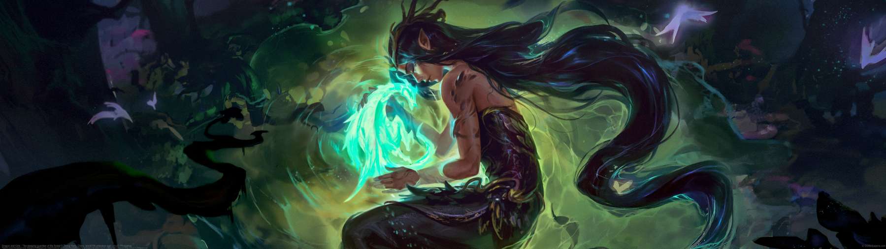 Dragon and Girls - The sleeping guardian of the forest ultralarge fond d'cran