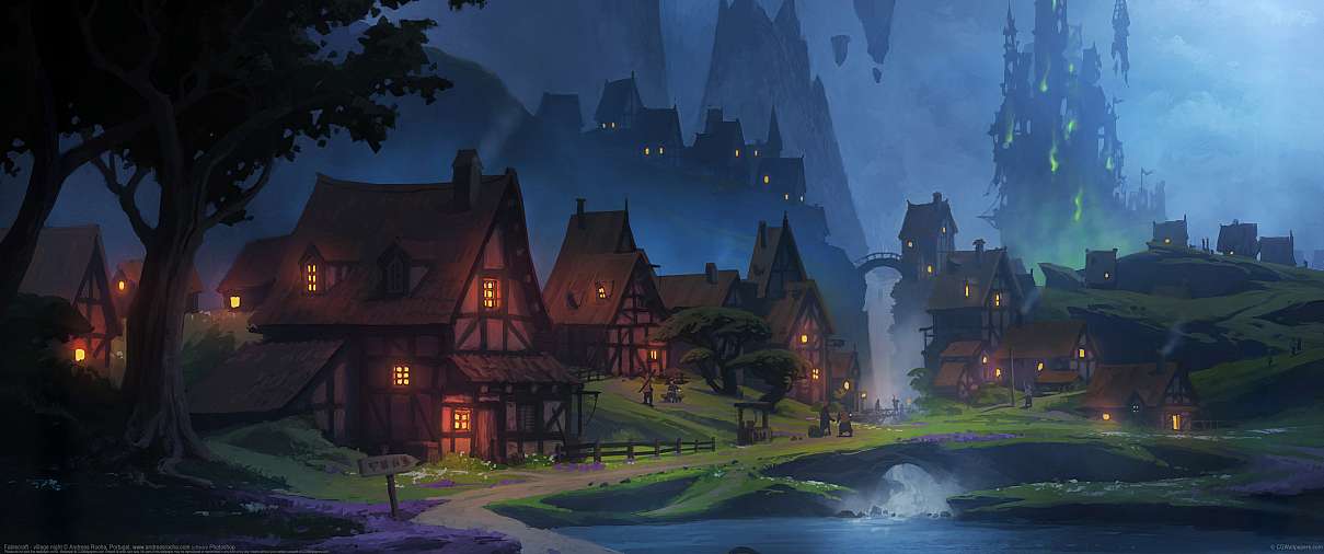 Fablecraft - village night ultralarge fond d'cran