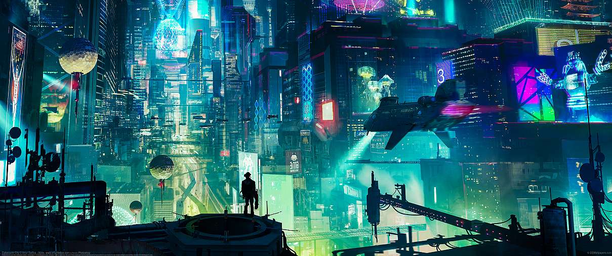 Cyberpunk City ultralarge fond d'cran