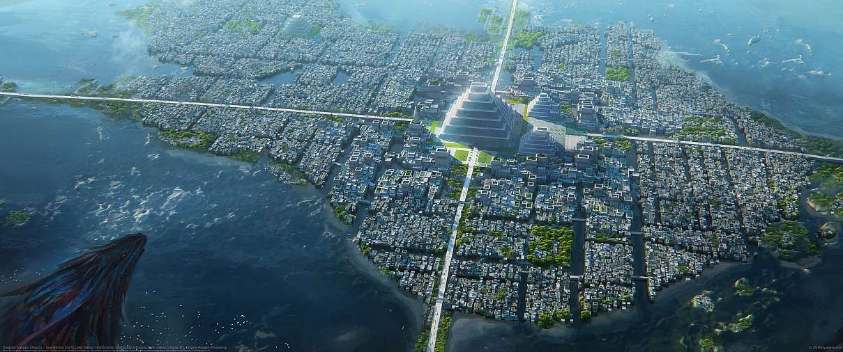 Dragons conquer America - Tenochtitlan city ultralarge fond d'cran