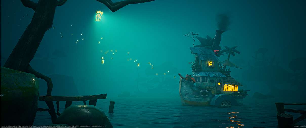 Lighthouse and Fireflies (concept by Arthus Pilorget) ultralarge fond d'cran